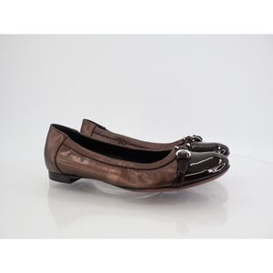 AGL Womens Monika Ballet Flat Size 38.5 8.5 Brown Leather Black Cap Toe Dress